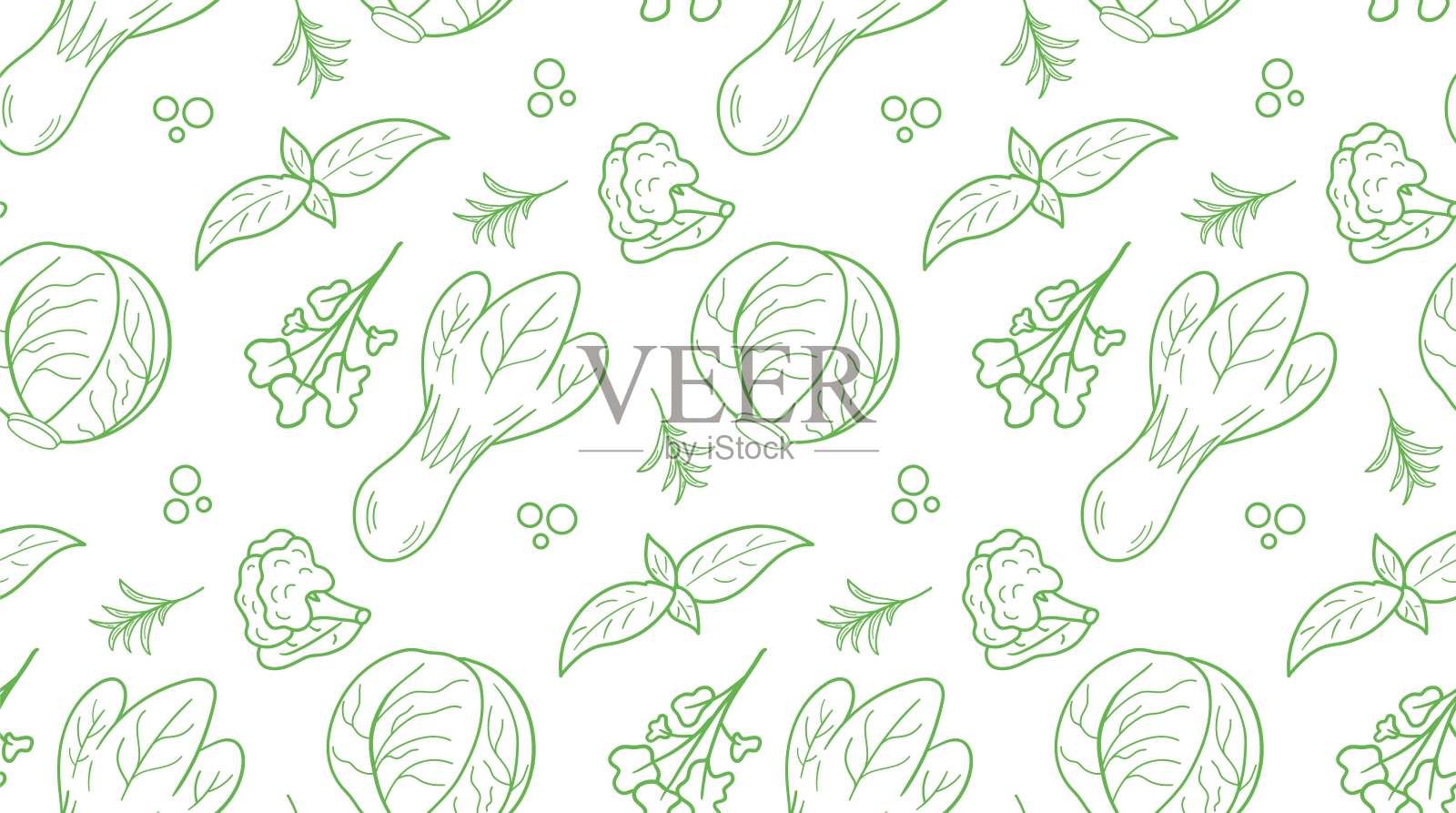 无缝模式绿色白菜矢量插图。为甘蓝日设计，健康食品，健康日插画图片素材