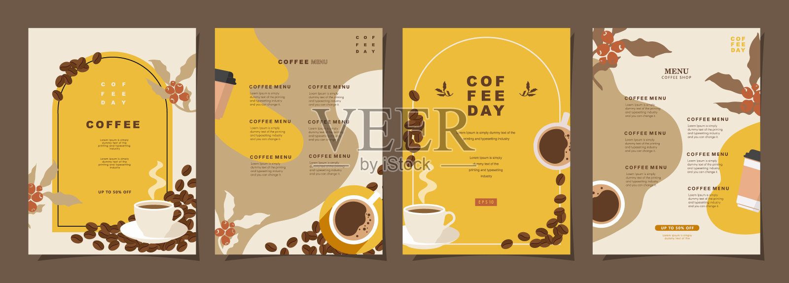 海报，封面，菜单或其他模板设计的极简主义背景上的咖啡豆和树叶的素描横幅。矢量插图。插画图片素材