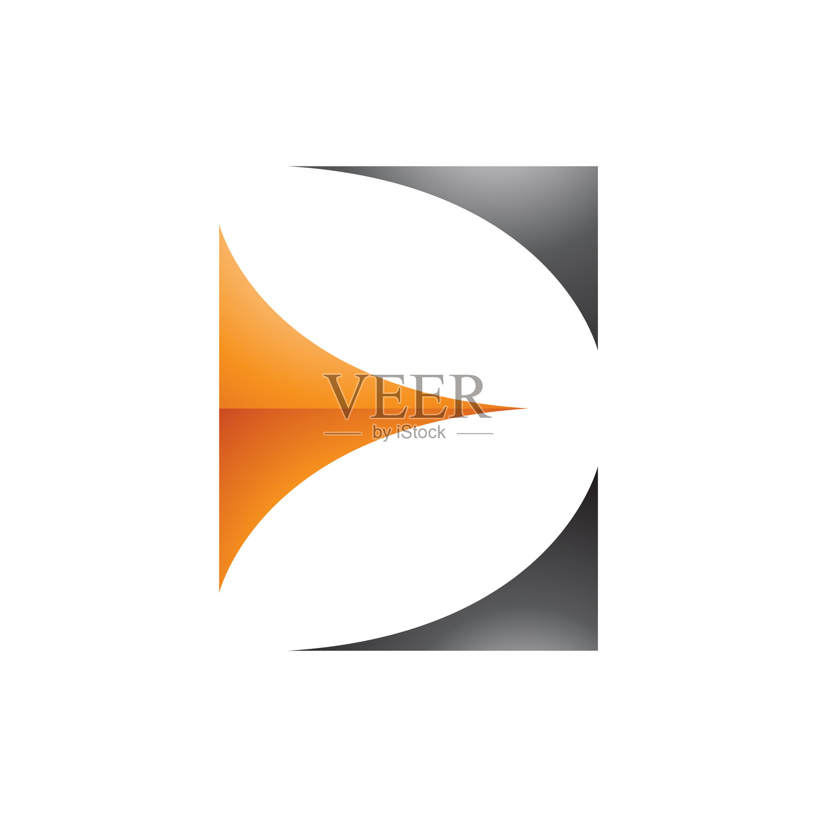 橙色和黑色光泽大写字母E图标与弯曲的三角形插画图片素材