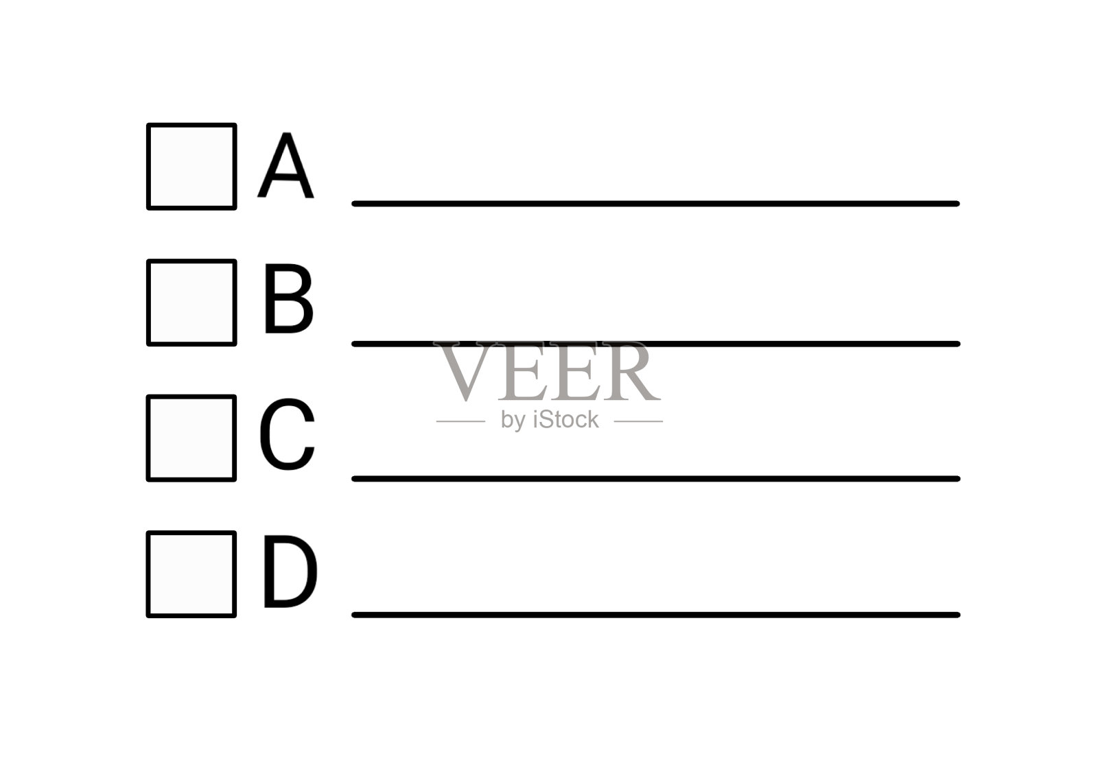 有4个选项A, B, C, D的多项选择题插画图片素材