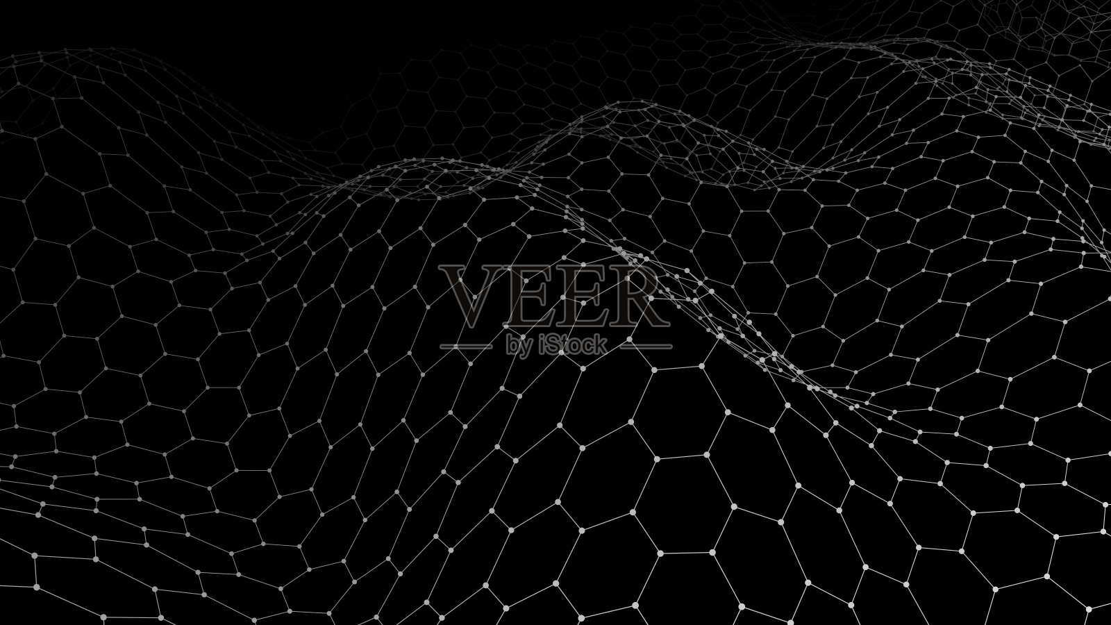 抽象的点和线的背景。六边形网络结构。大数据流。矢量图插画图片素材