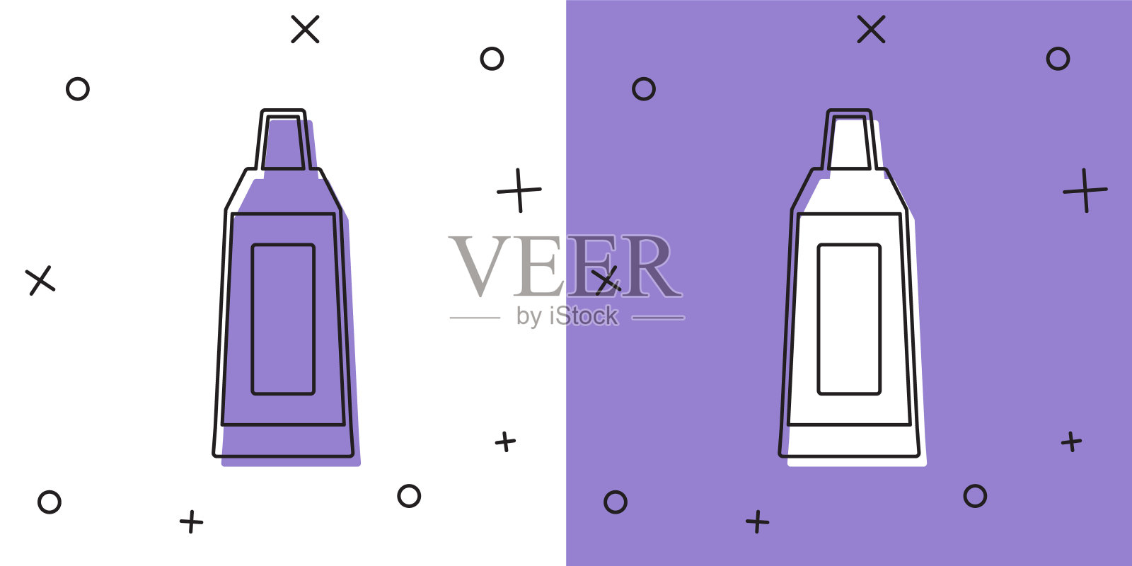 设置管与油漆调色板图标隔离在白色和紫色的背景。向量插画图片素材