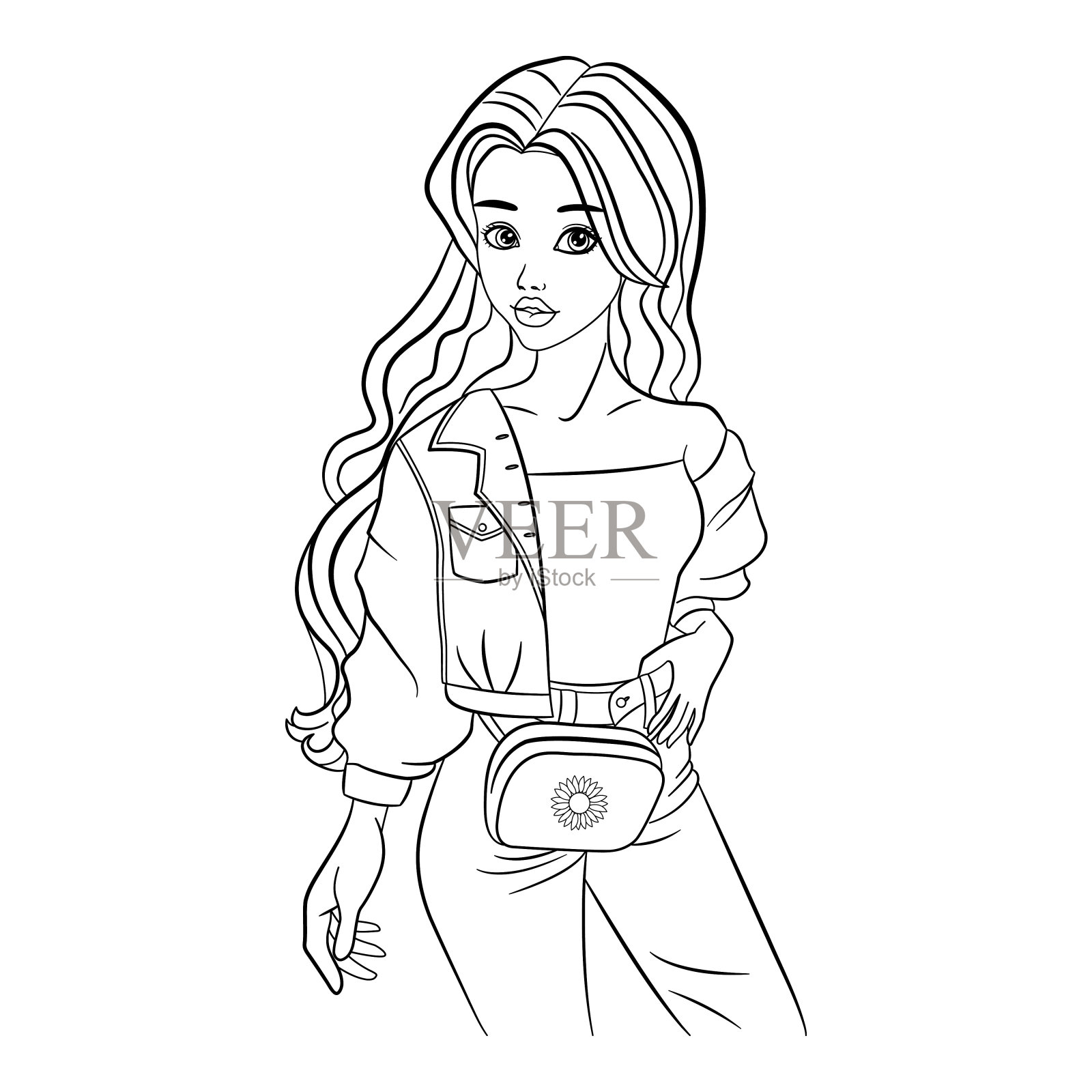 美丽的女孩模型着色。矢量插图的一个时尚的女人。时装模特摆姿势。都市休闲风格插画图片素材