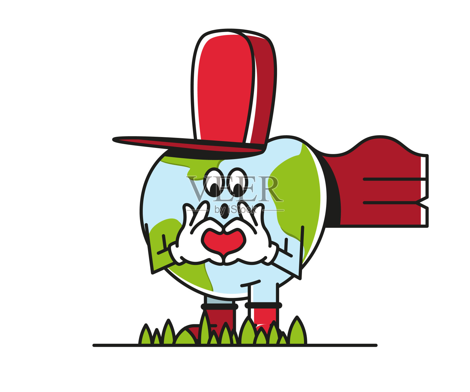 红帽子里的土是一颗心。平面设计。矢量插图。插画图片素材