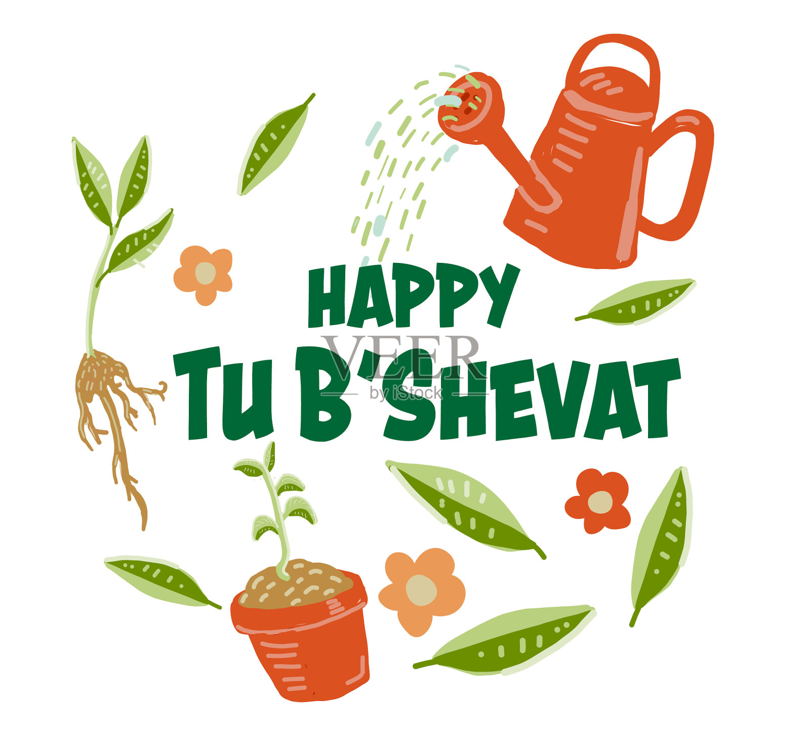 春节快乐或植树节节日活动网页横幅设计与绿色植物插画图片素材