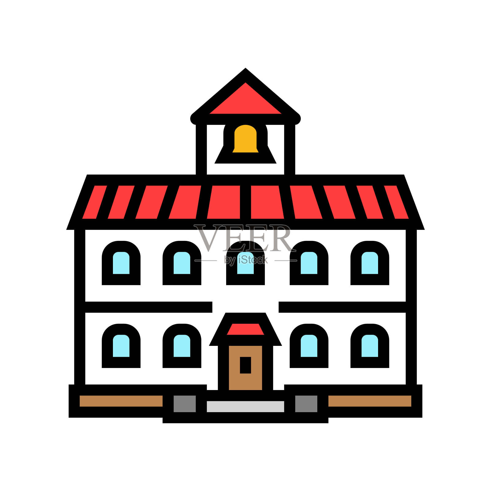 校外建筑彩色图标矢量插图插画图片素材