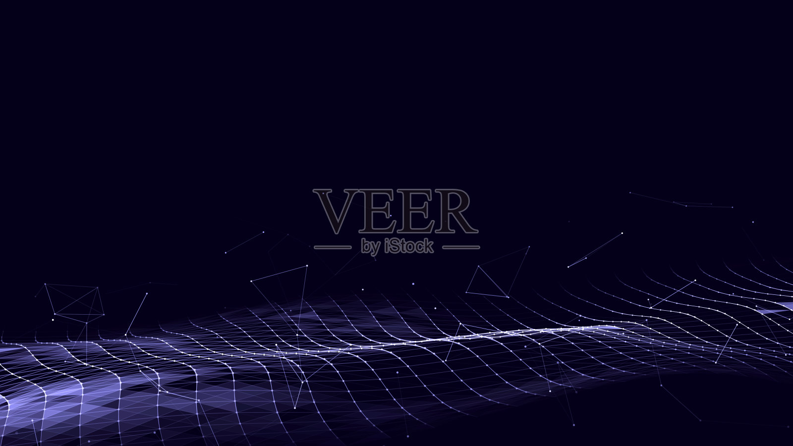 抽象粒子波矢量技术。大数据可视化。背景与运动点和线。人工智能。插画图片素材