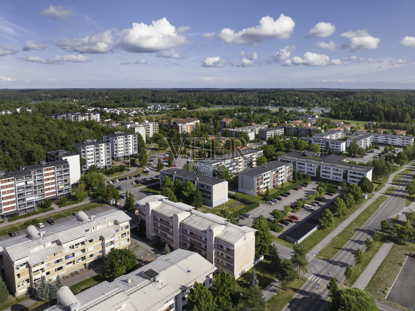 芬兰卡丽娜住宅区的鸟瞰图照片摄影图片