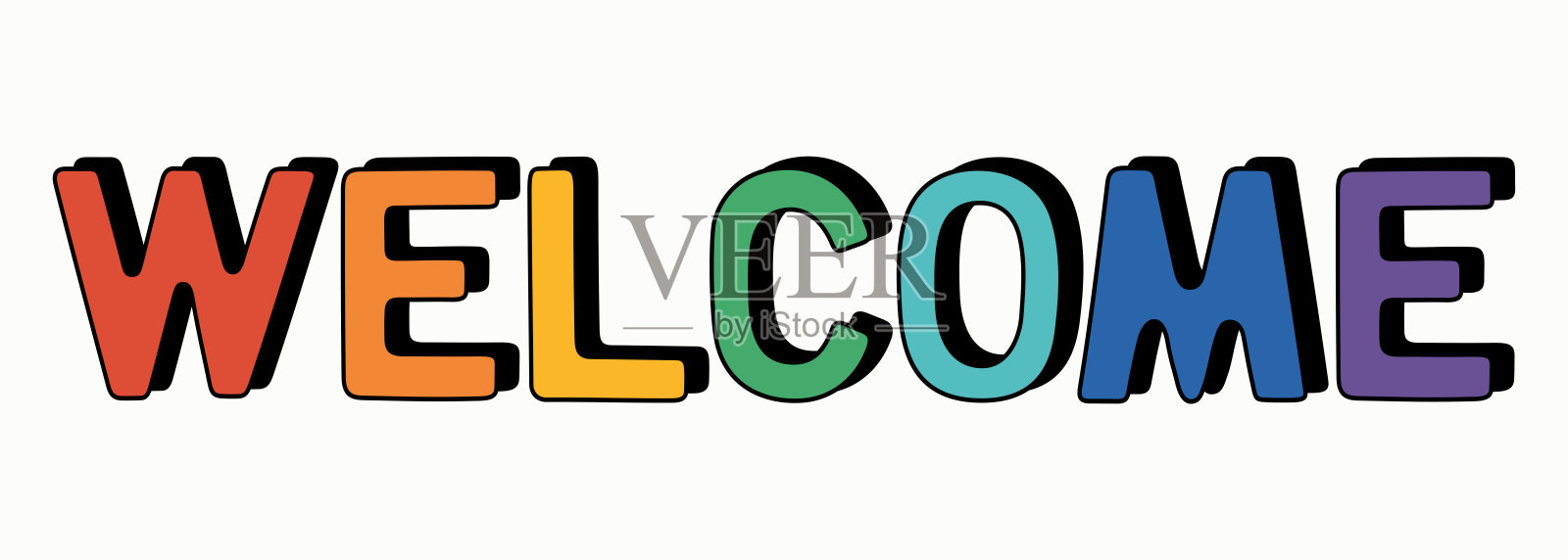 “欢迎”这个词。彩虹彩文、请柬。插画图片素材