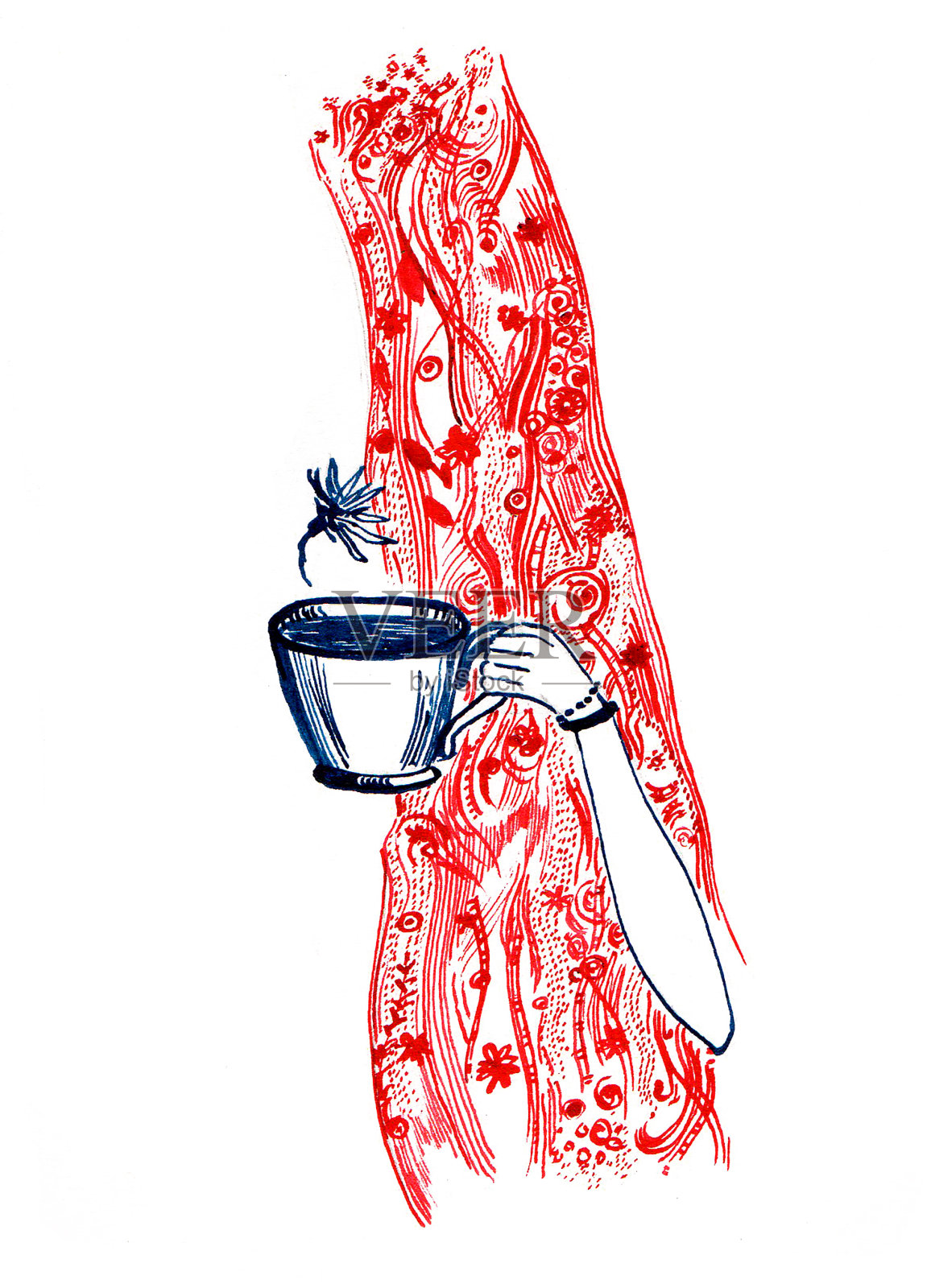 抽象的插图。手拿杯子，装饰背景。插画图片素材