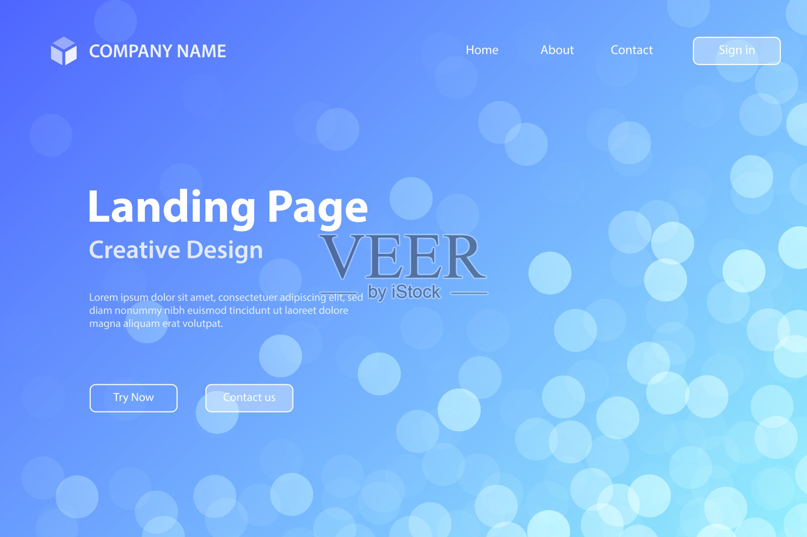 登陆页面模板-蓝色背景上的散焦灯-时髦的散景背景插画图片素材