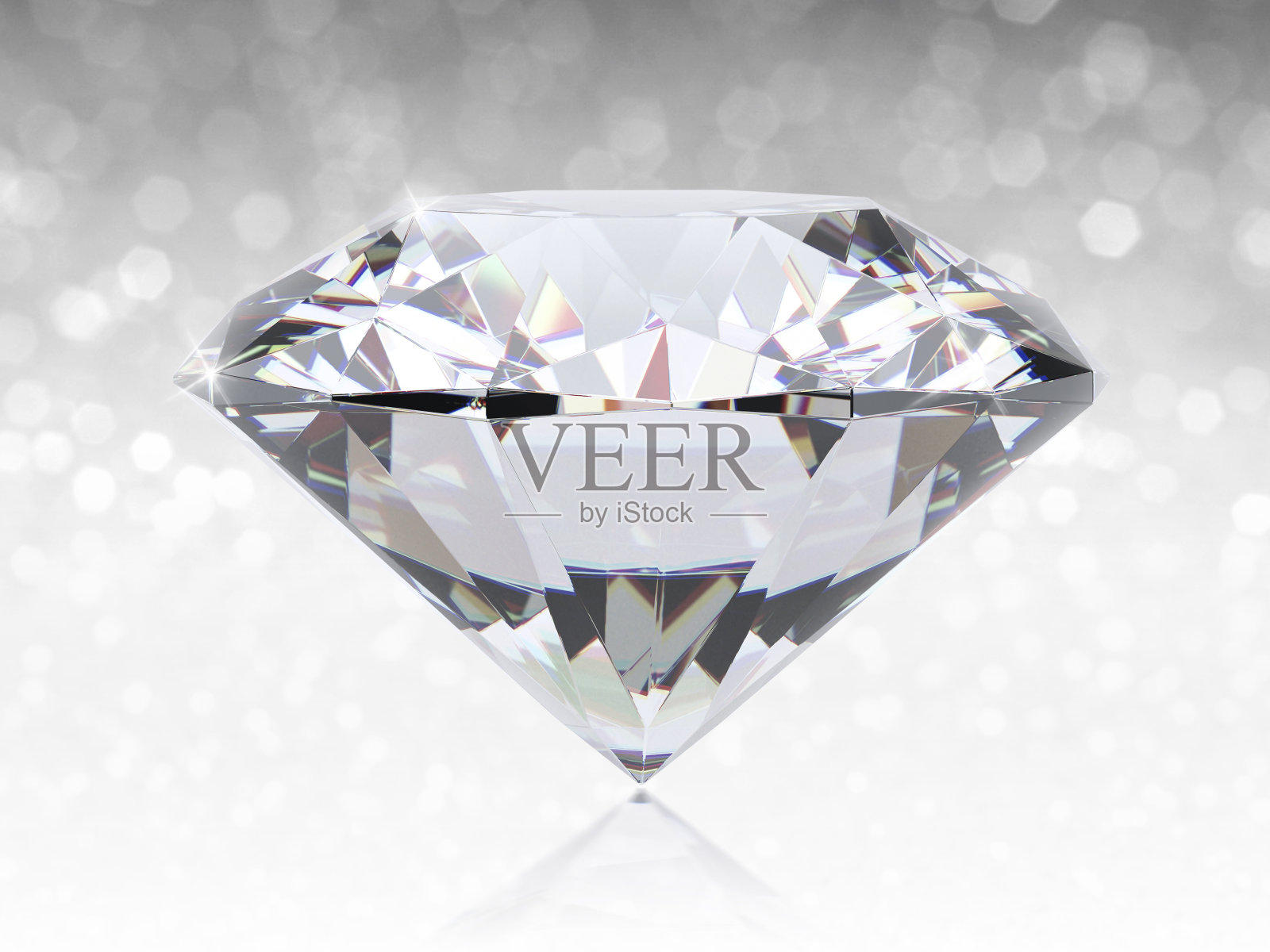 耀眼的钻石在白色闪亮的散景背景。选择最佳钻石宝石设计的概念照片摄影图片