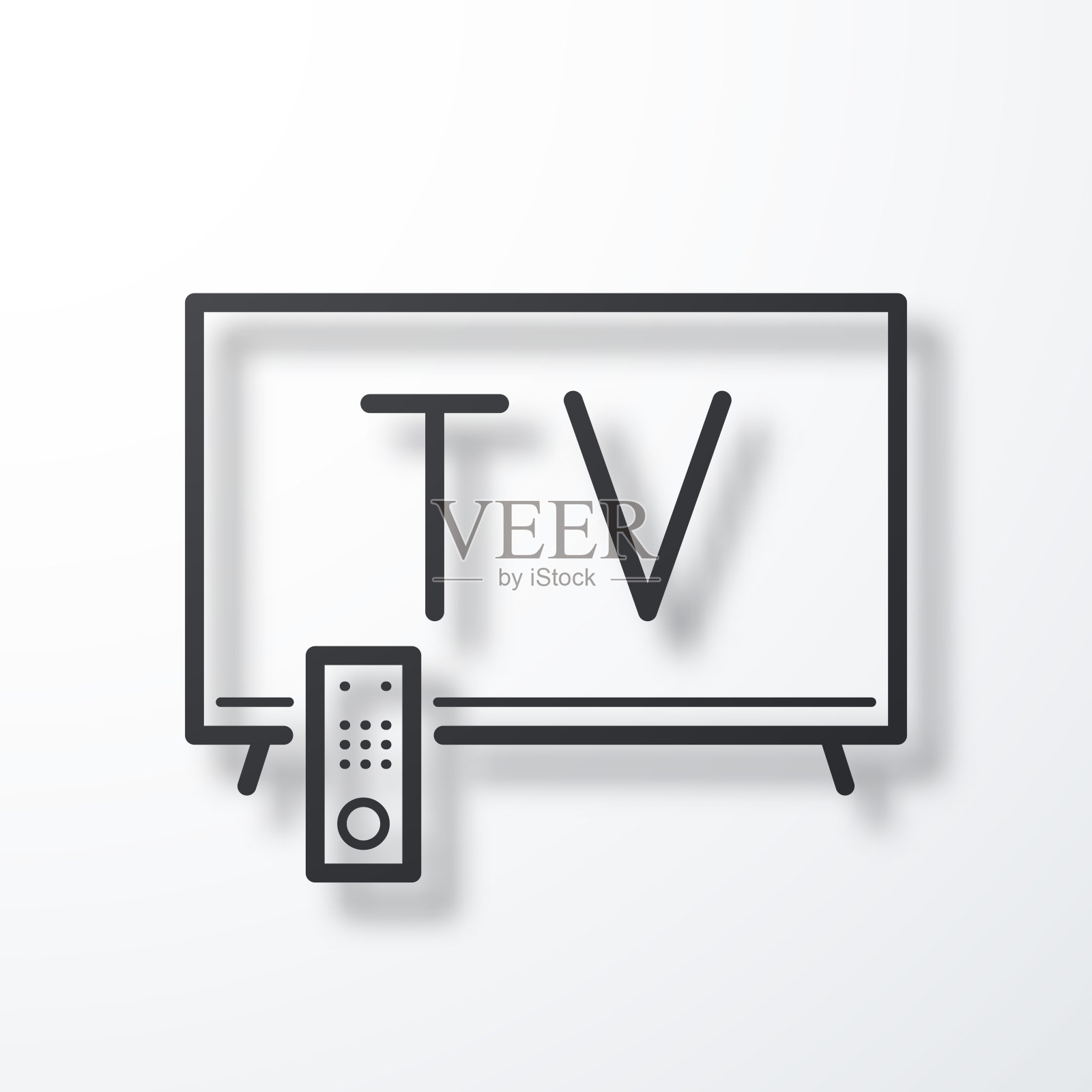电视。线图标与阴影在白色背景插画图片素材