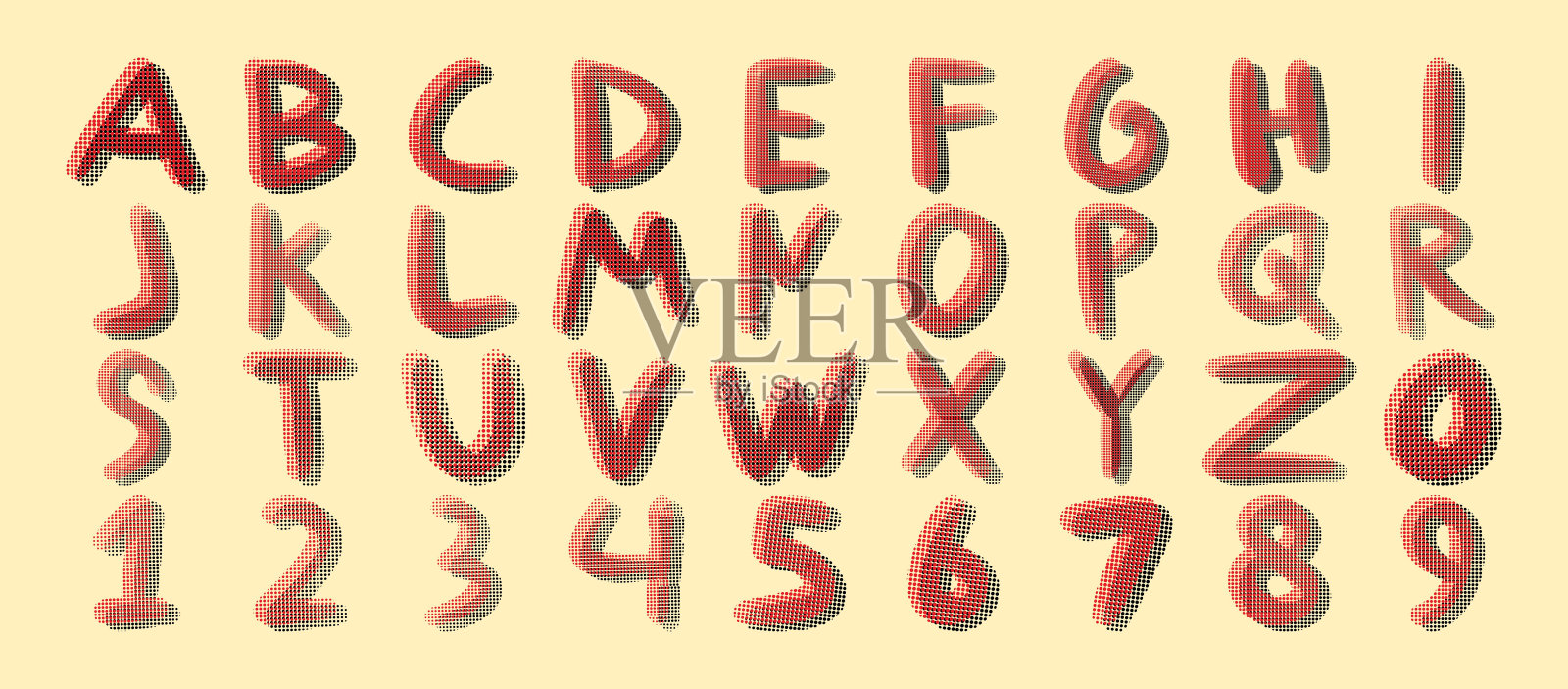 由点、字母和数字组成的字母表。矢量插图。插画图片素材