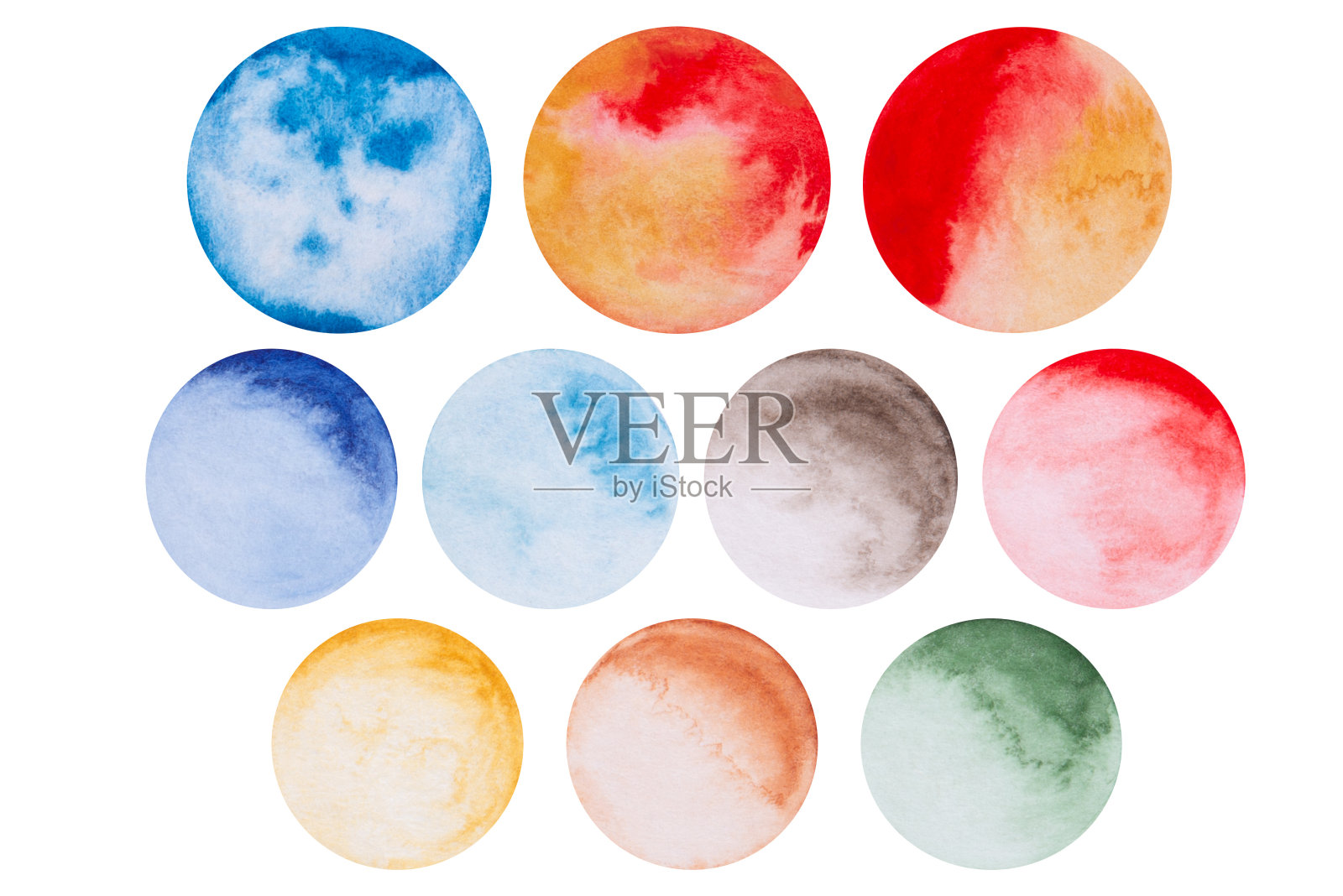 水彩点孤立在白色背景。照片摄影图片