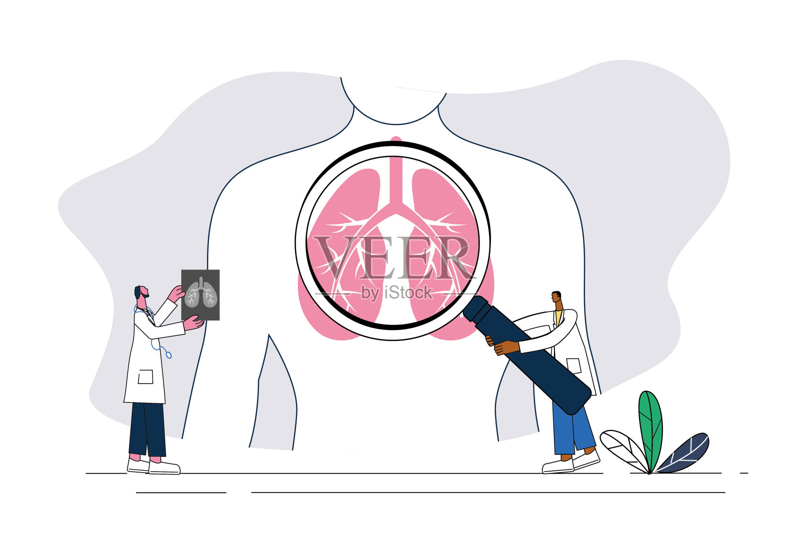 两名男医生正在检查肺部。插画图片素材