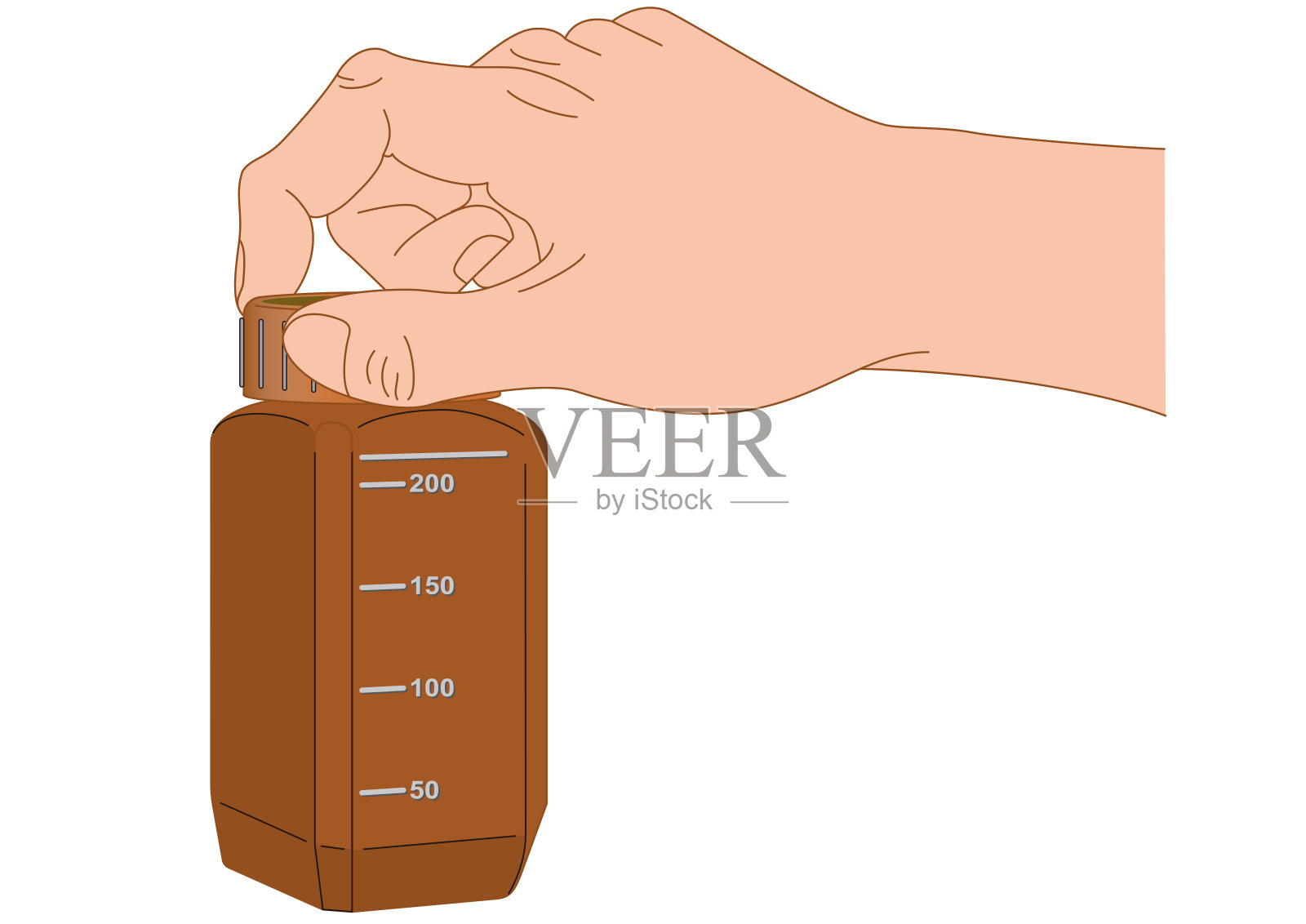 用手打开装有液体的容器的盖子插画图片素材