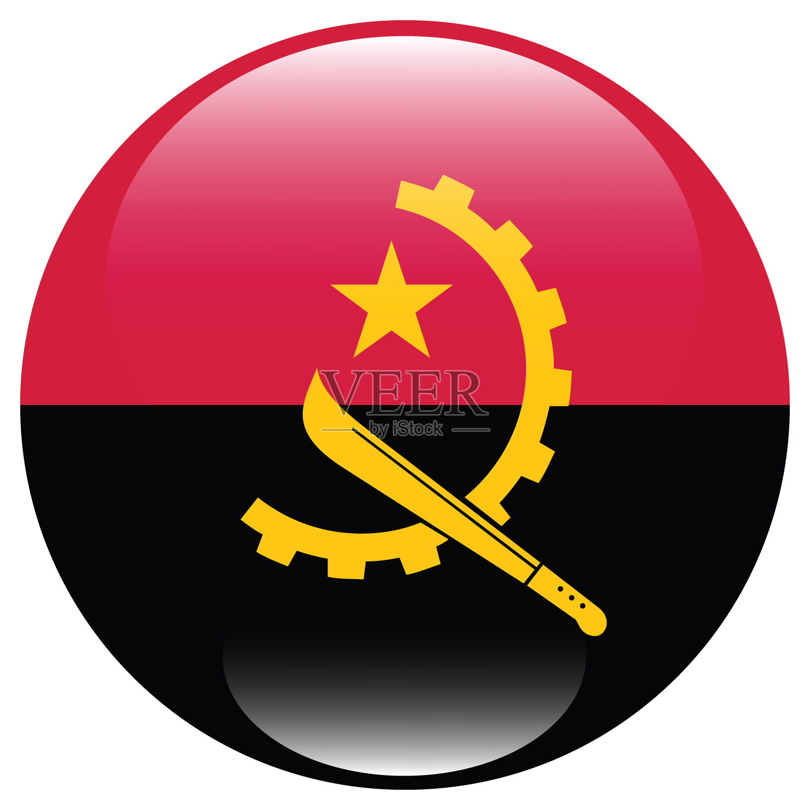 安哥拉国旗。国旗图标。标准颜色。圆形图标标志。3 d演示。电脑插图。数码插图。矢量插图。插画图片素材
