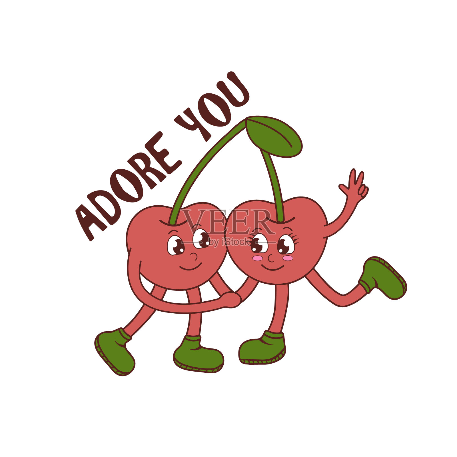 复古的字符和元素与70年代的嬉皮士风格。插画图片素材