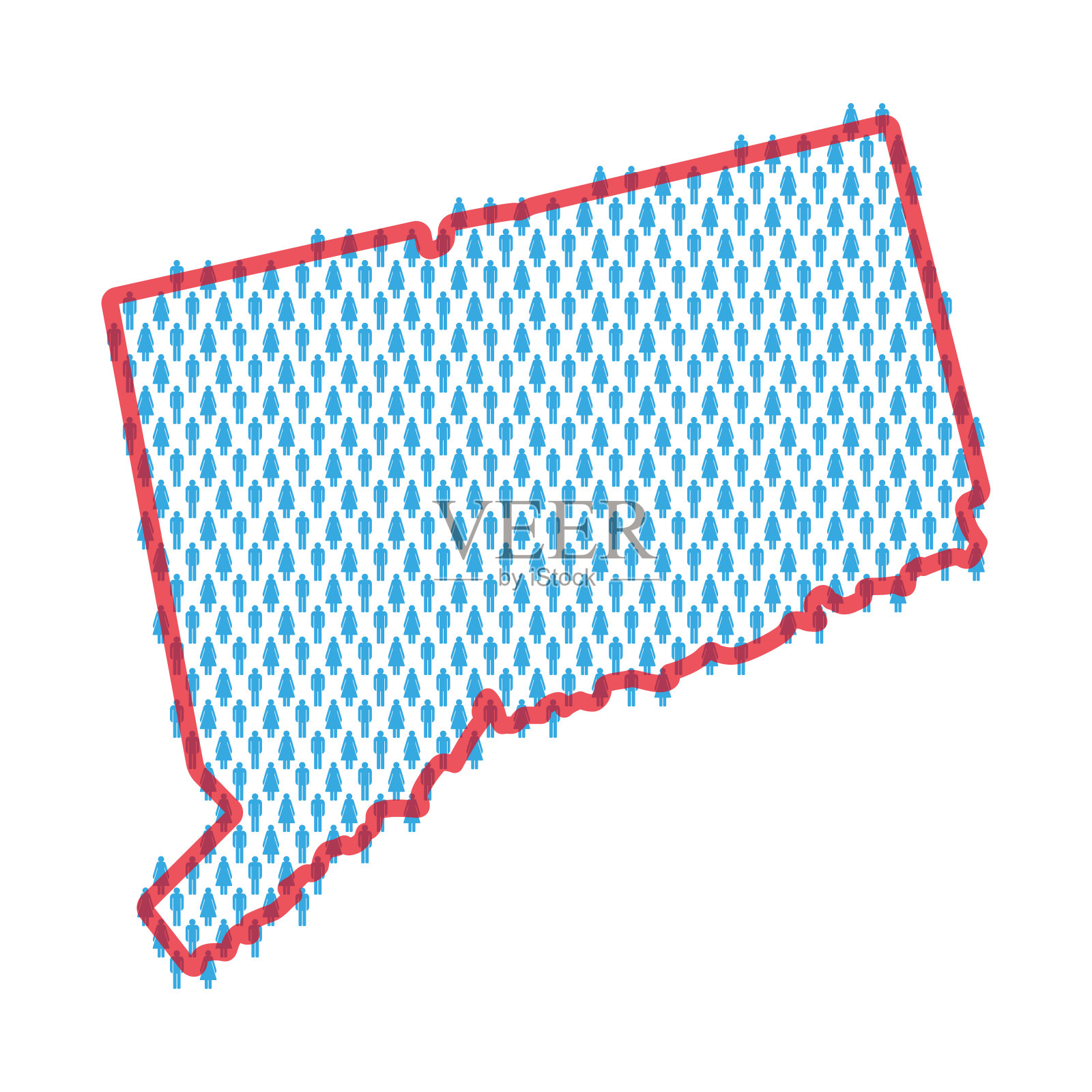 康涅狄格州人口地图。简笔画人物地图。男人和女人的图案。平面矢量图插画图片素材