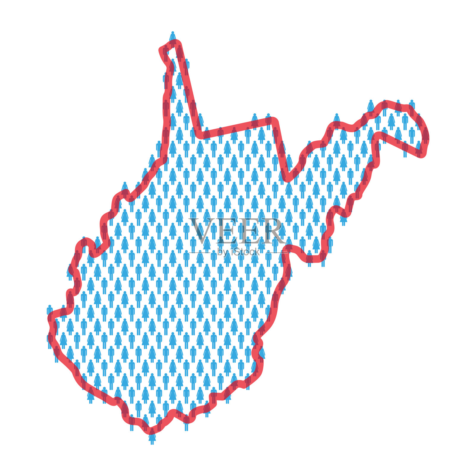 西弗吉尼亚州人口图。简笔画人物地图。男人和女人的图案。平面矢量图插画图片素材