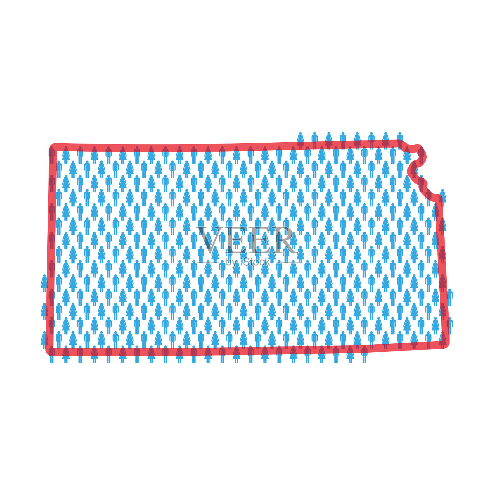 堪萨斯州人口图。简笔画人物地图。男人和女人的图案。平面矢量图插画图片素材