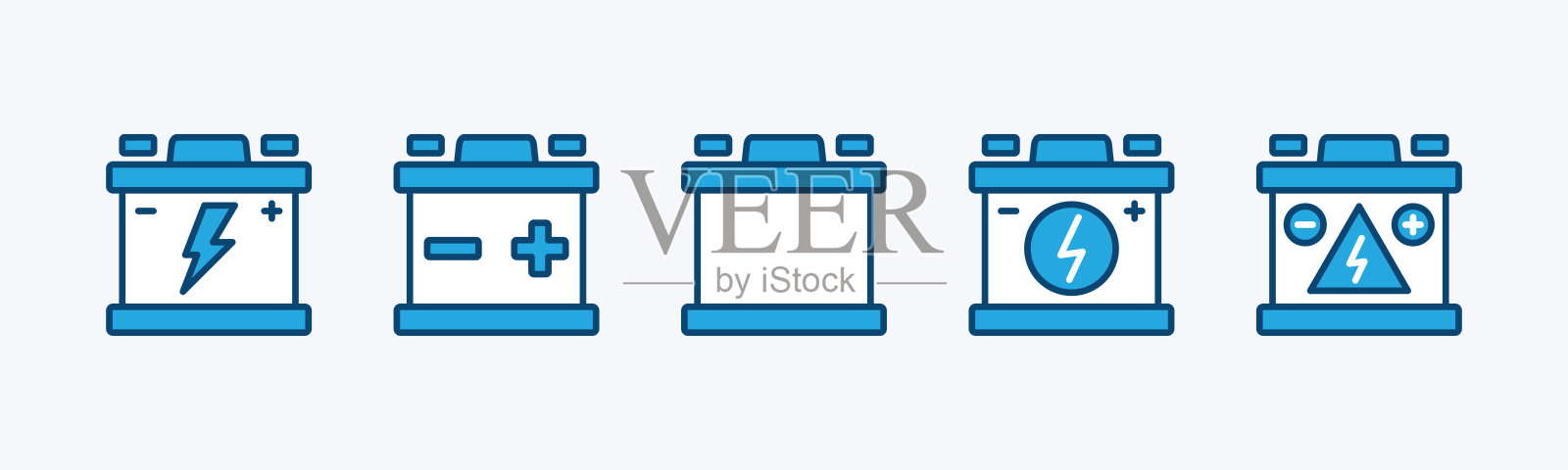 电池图标集。汽车电池图标收集。蓄电池图标。能量蓄能器的标志和符号。矢量图插画图片素材
