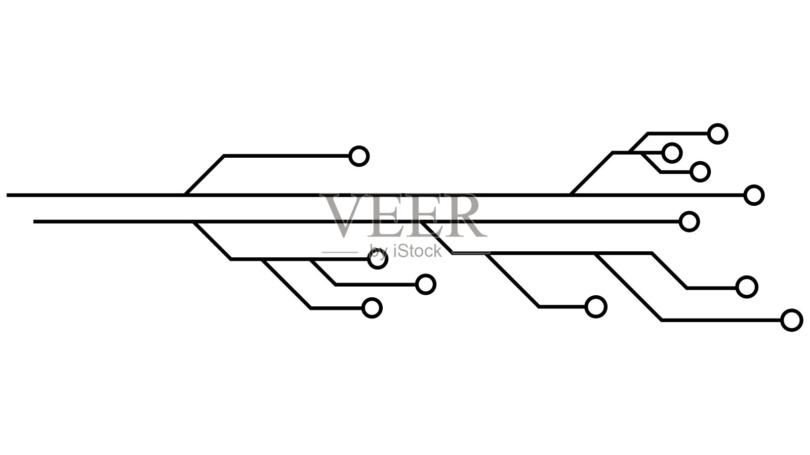 印刷电路板PCB轨道隔离在白色背景上。技术剪贴画与线和环在结束。设计分压器。设计元素。插画图片素材