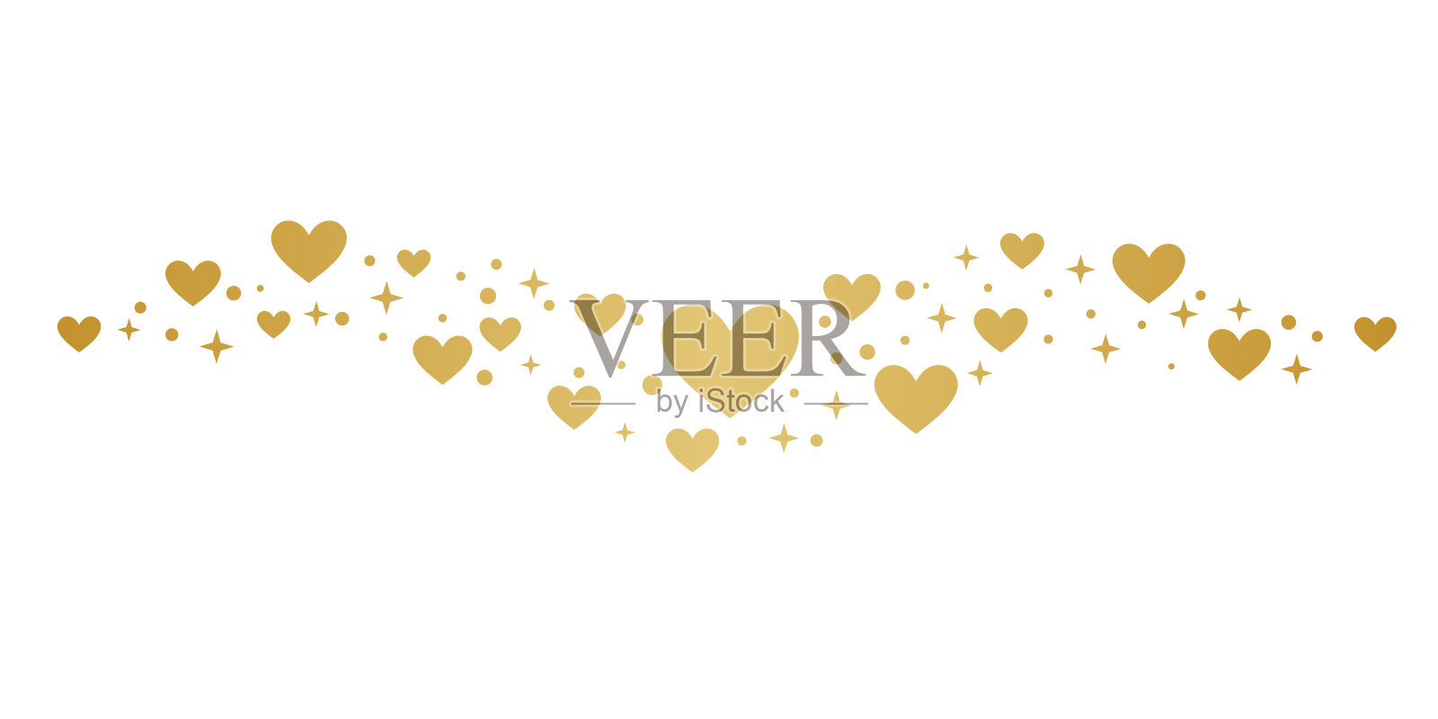 梯度金色的心波矢量剪贴艺术元素，优雅的情人节庆祝横幅插画图片素材