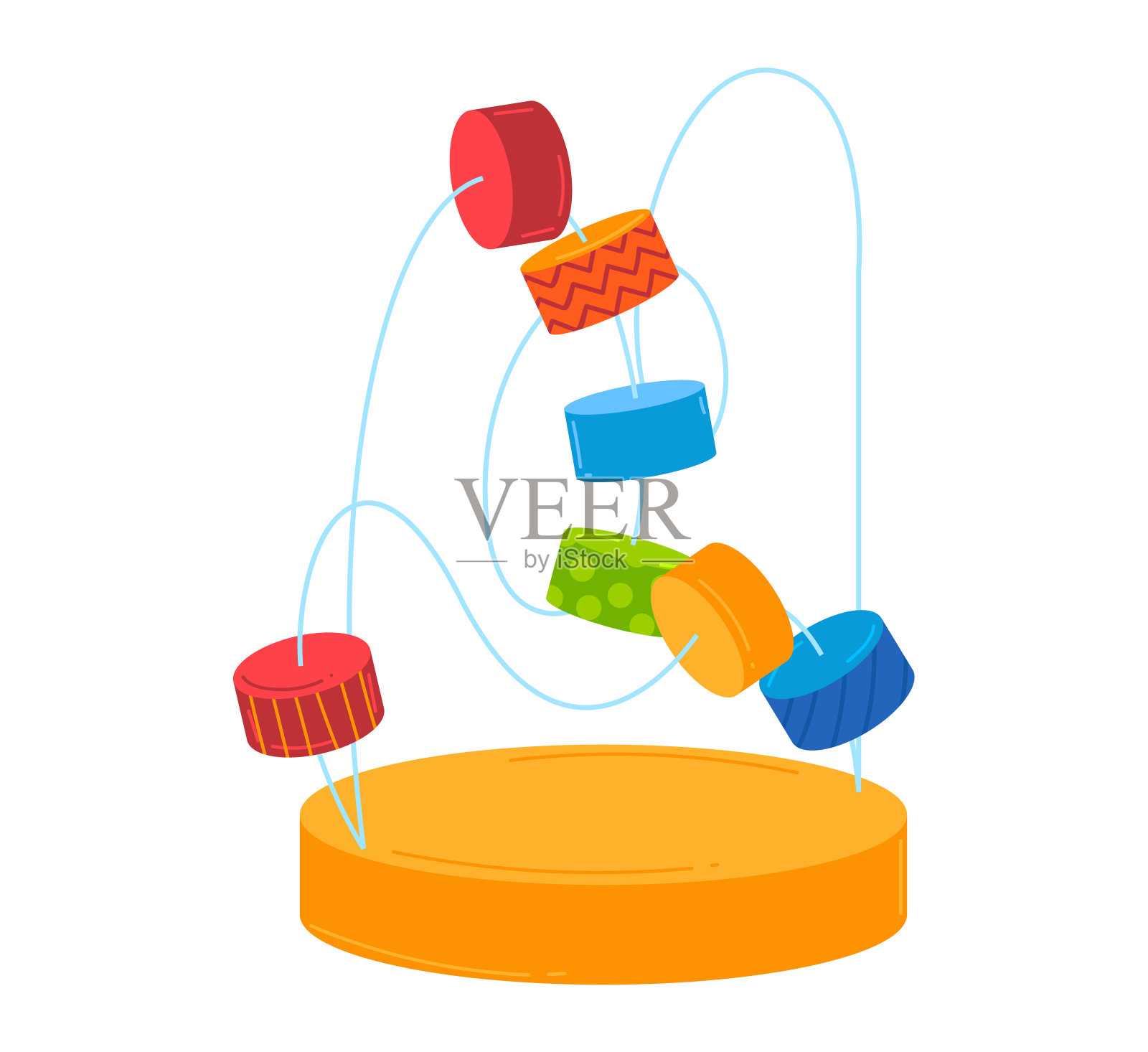 平衡玩具与彩色块在循环。孩子教育玩具，平衡概念，和好玩的学习矢量插图插画图片素材