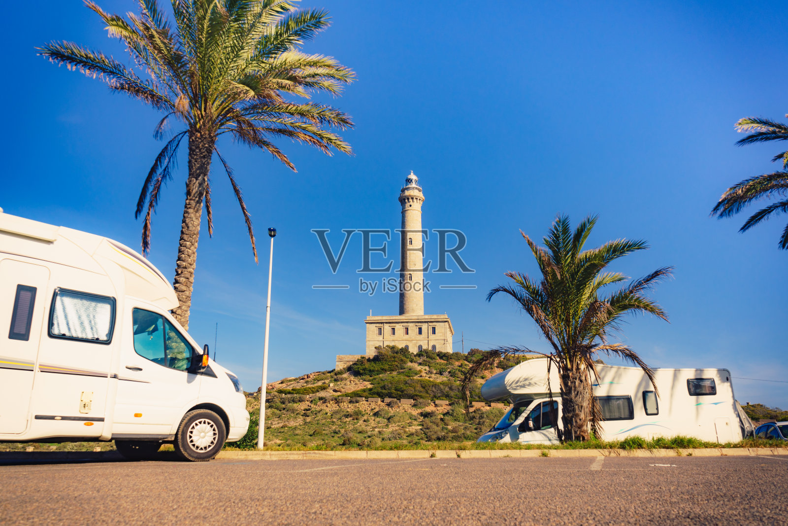 在西班牙帕洛斯角灯塔露营照片摄影图片