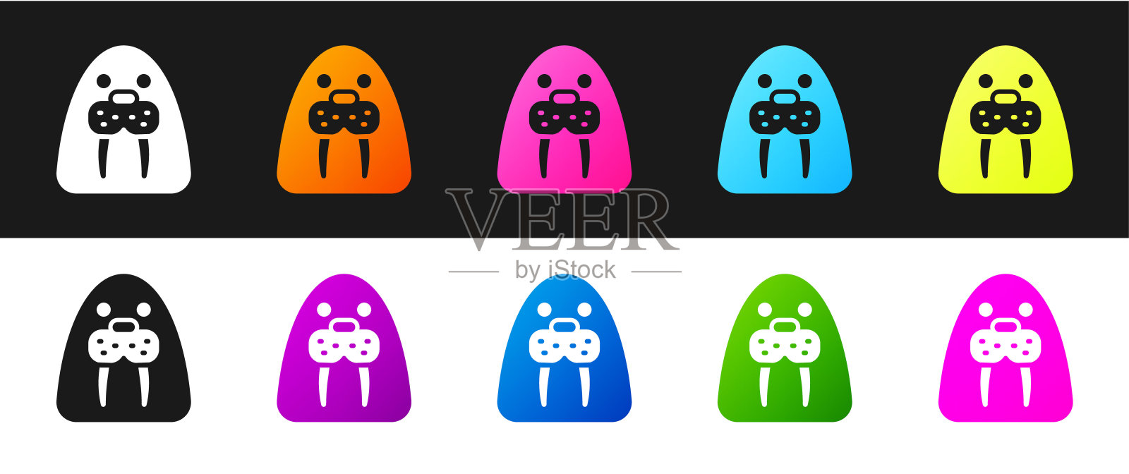 设置海象动物图标孤立的黑色和白色背景。向量插画图片素材