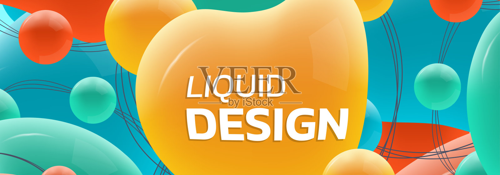 具有液体或流体3d形状的抽象形状横幅或背景。动态标题设计模板与抽象的彩色气泡。矢量插图。插画图片素材