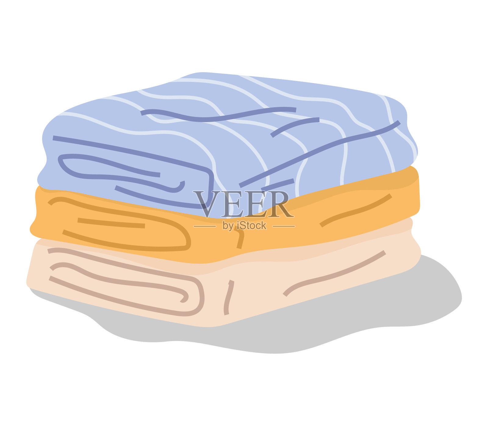 一叠叠好的纺织品、织物或餐巾。浴室亚麻堆，毛巾，棉布，洗衣插画图片素材