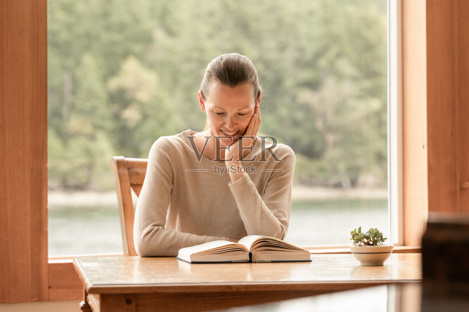 在家看书的女人。照片摄影图片