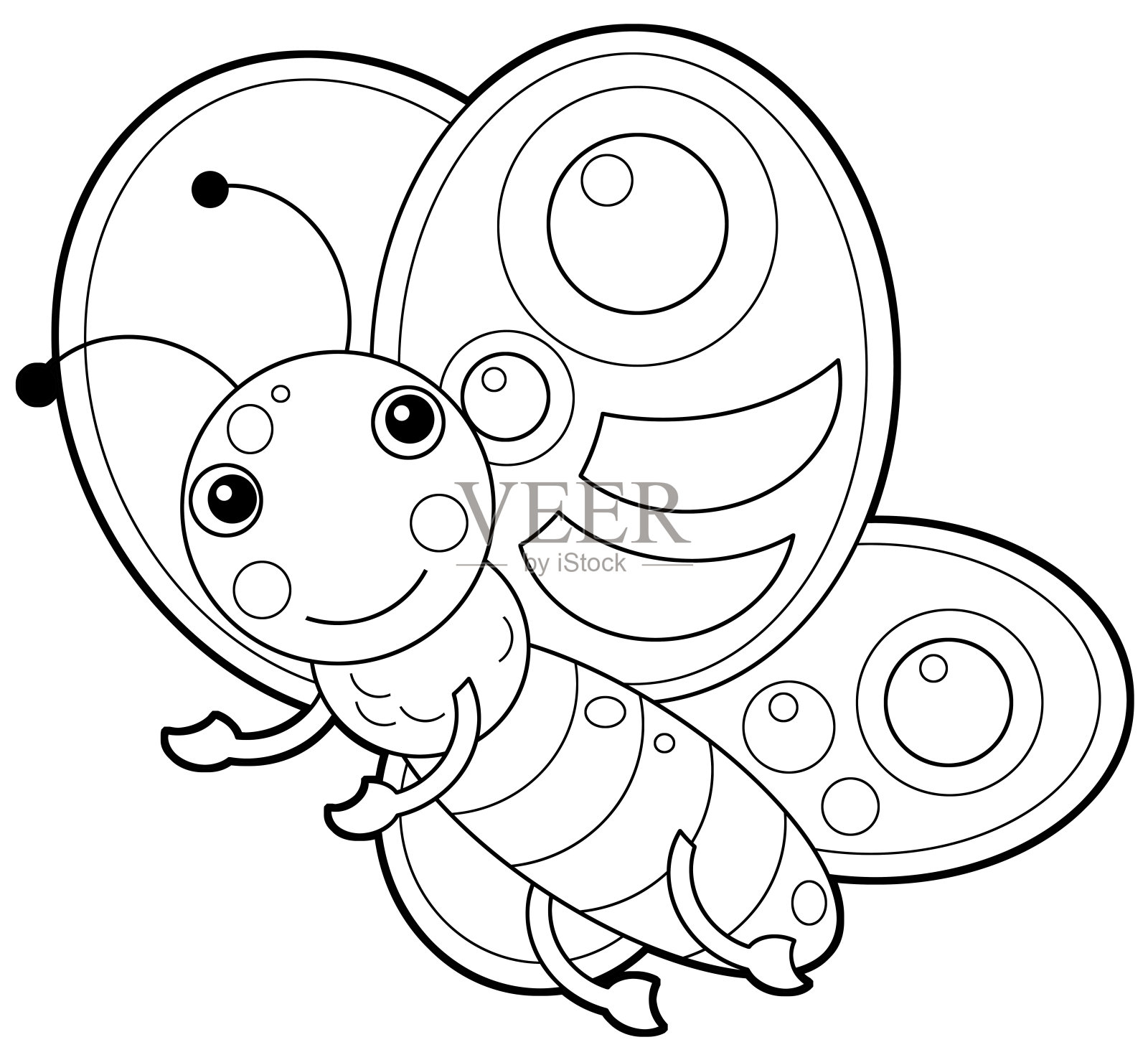 白底卡通动物蝴蝶-着色页-插图插画图片素材