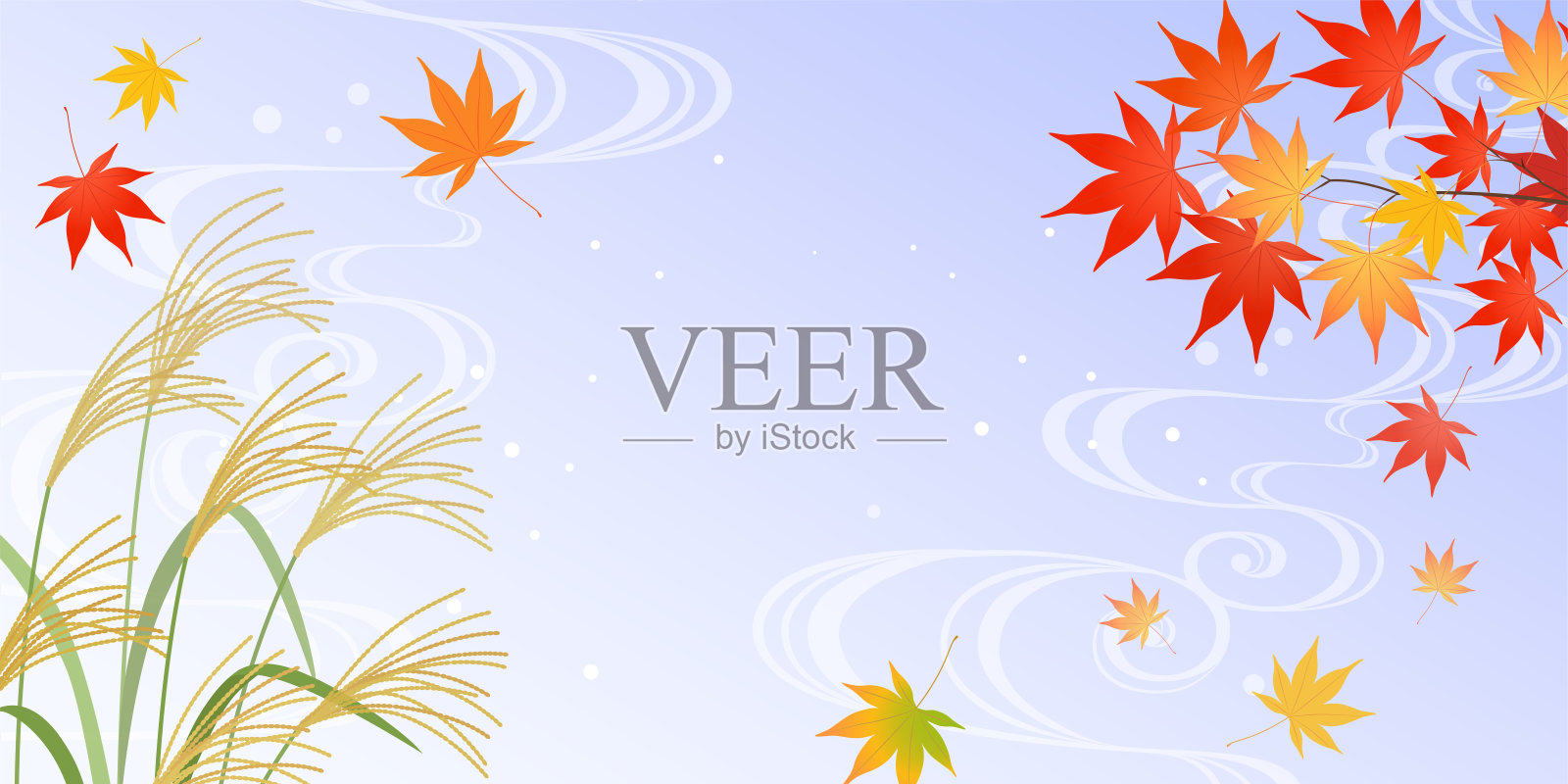 日本潘帕斯草原，秋叶和水的涟漪_背景(2:1)插画图片素材