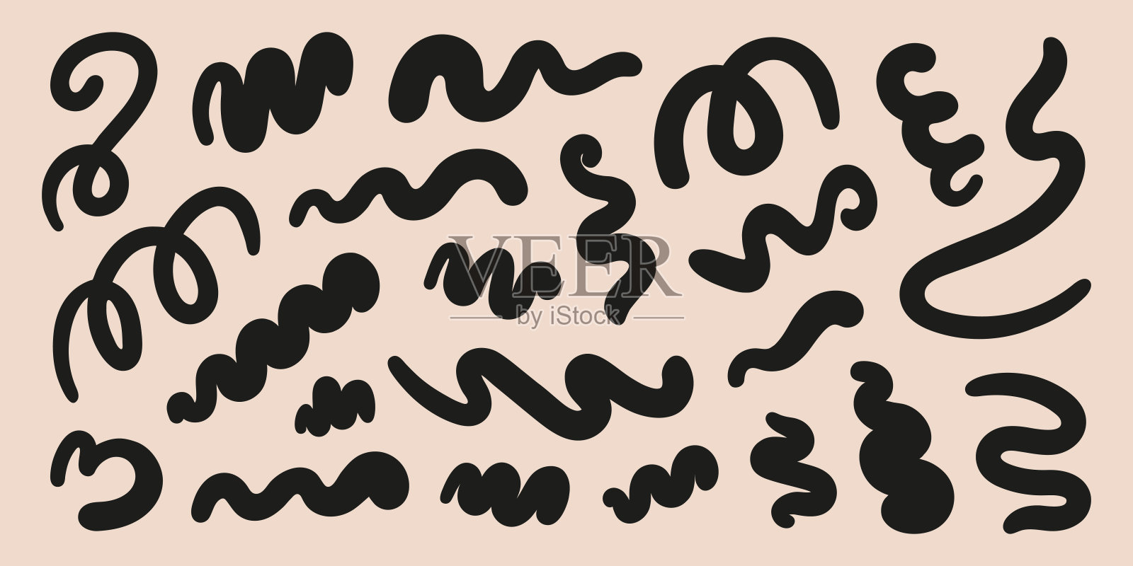 抽象集黑色波浪复古造型的米色背景插画图片素材