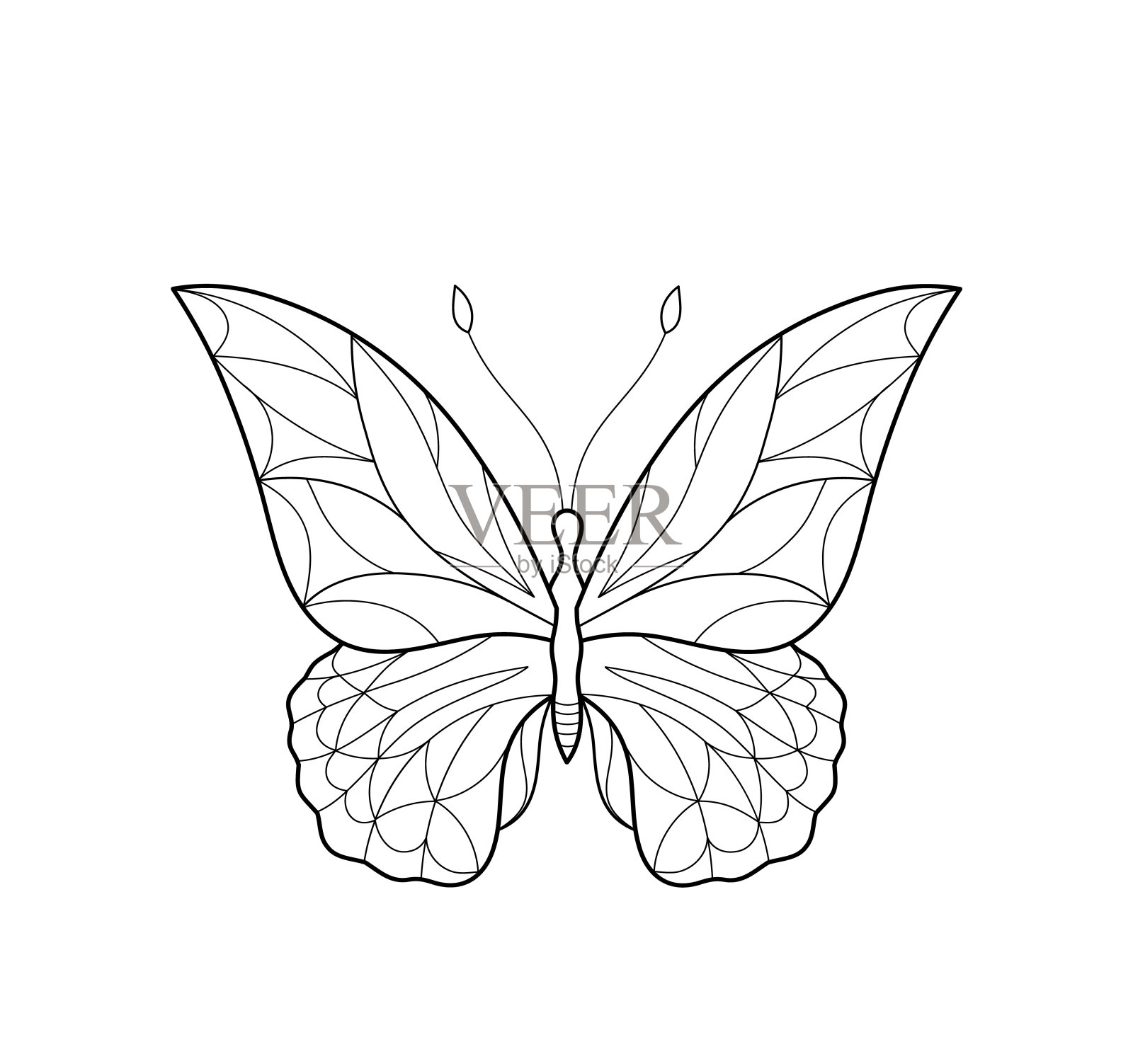 轮廓蝴蝶设计着色，彩色玻璃和装饰。插画图片素材