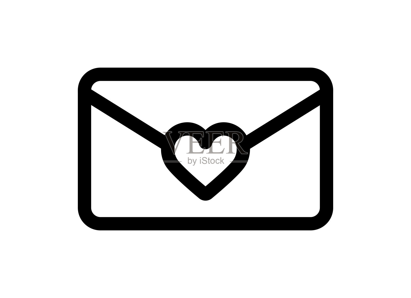 邮件信封图标与心。封闭信封内嵌心形邮票。电子邮件信件与弹出语音图标。情人节快乐短信里有爱的概念。线性图标插画图片素材