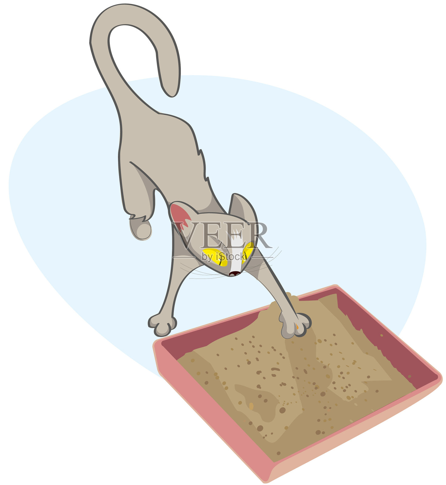 猫砂盒。猫用完猫砂盆后把粪便盖起来插画图片素材