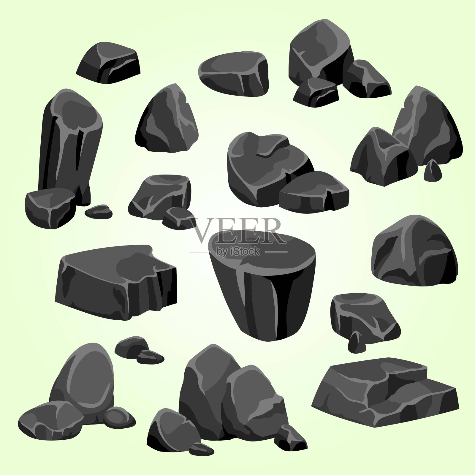 黑色岩石石集3d块巨石插画图片素材