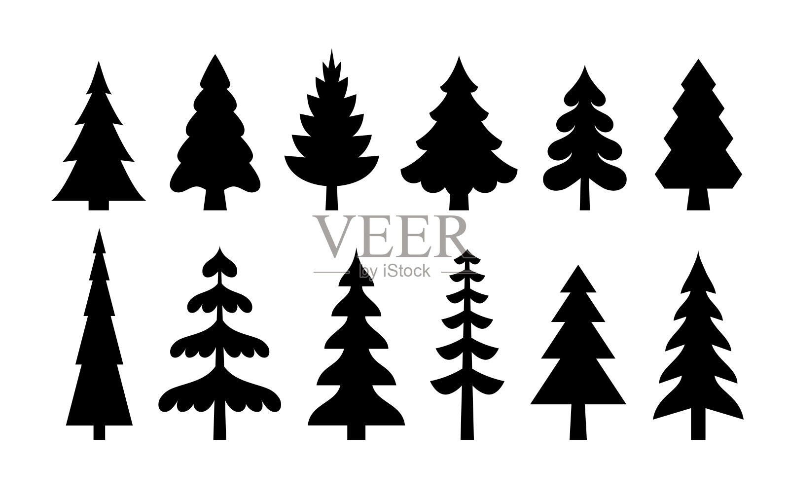 松树剪影集。插画图片素材
