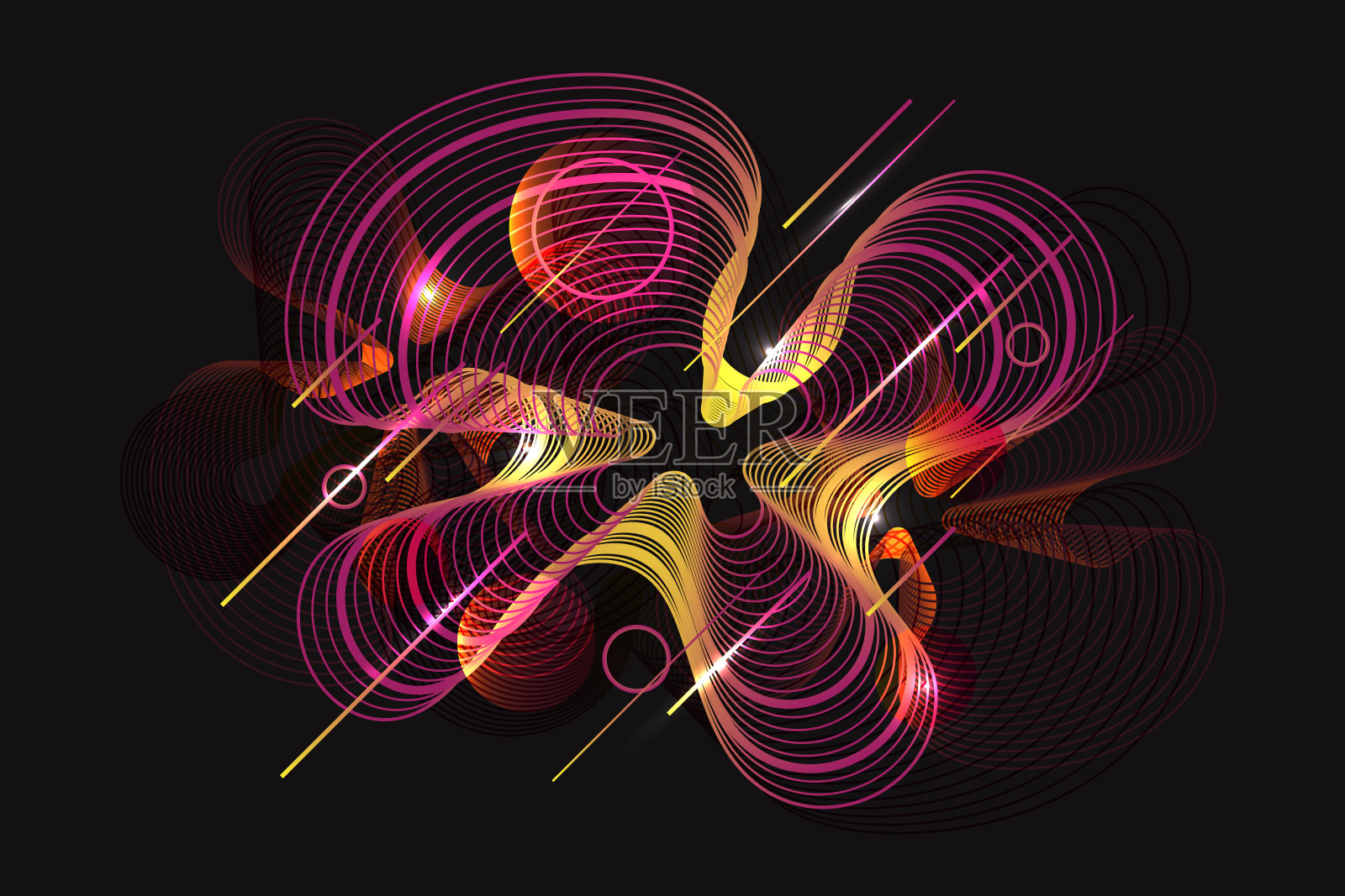 抽象背景与动态粒子。圆形网格图案插画图片素材