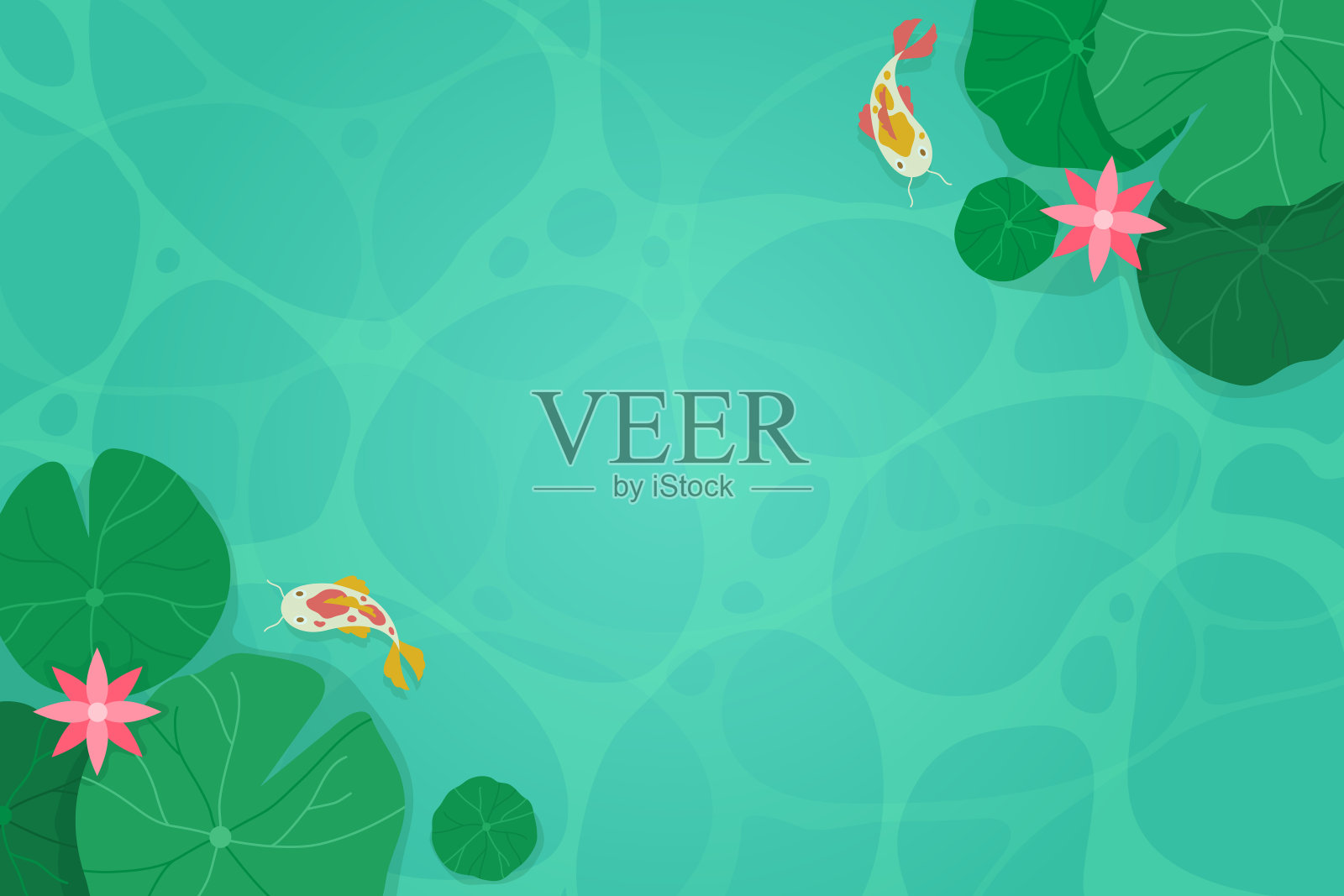 荷叶浮池插画图片素材