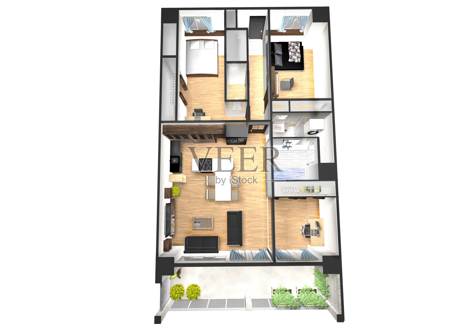 公寓的3DCG鸟瞰图。照片摄影图片