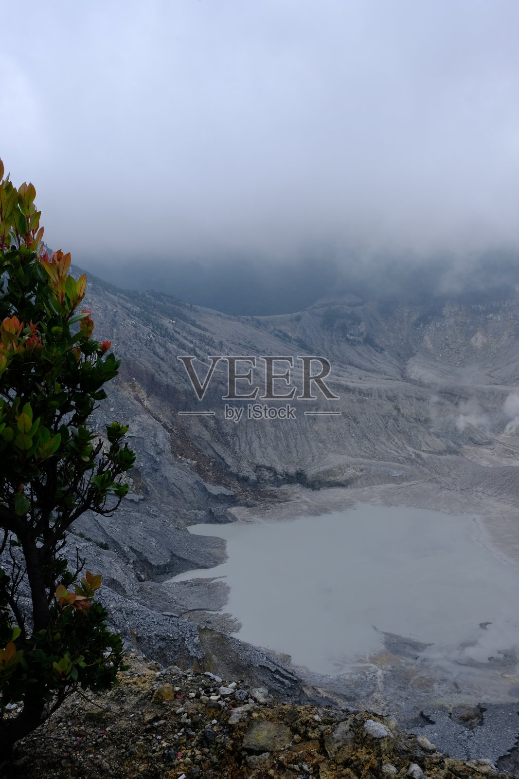 西爪哇Lembang的Tangkuban Parahu山火山口。火山口释放出solfatara。Tangkuban Perahu。照片摄影图片