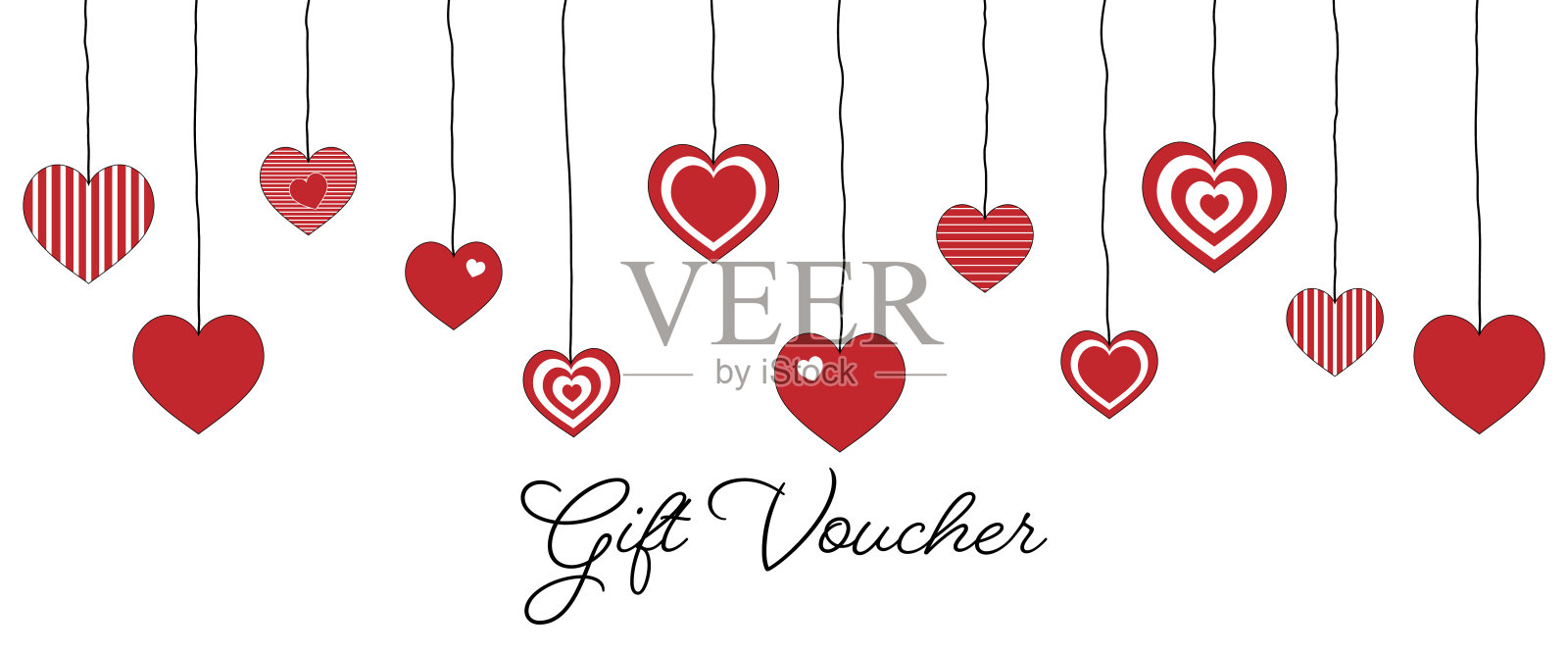 礼券。券卡上挂着红白相间的心。插画图片素材