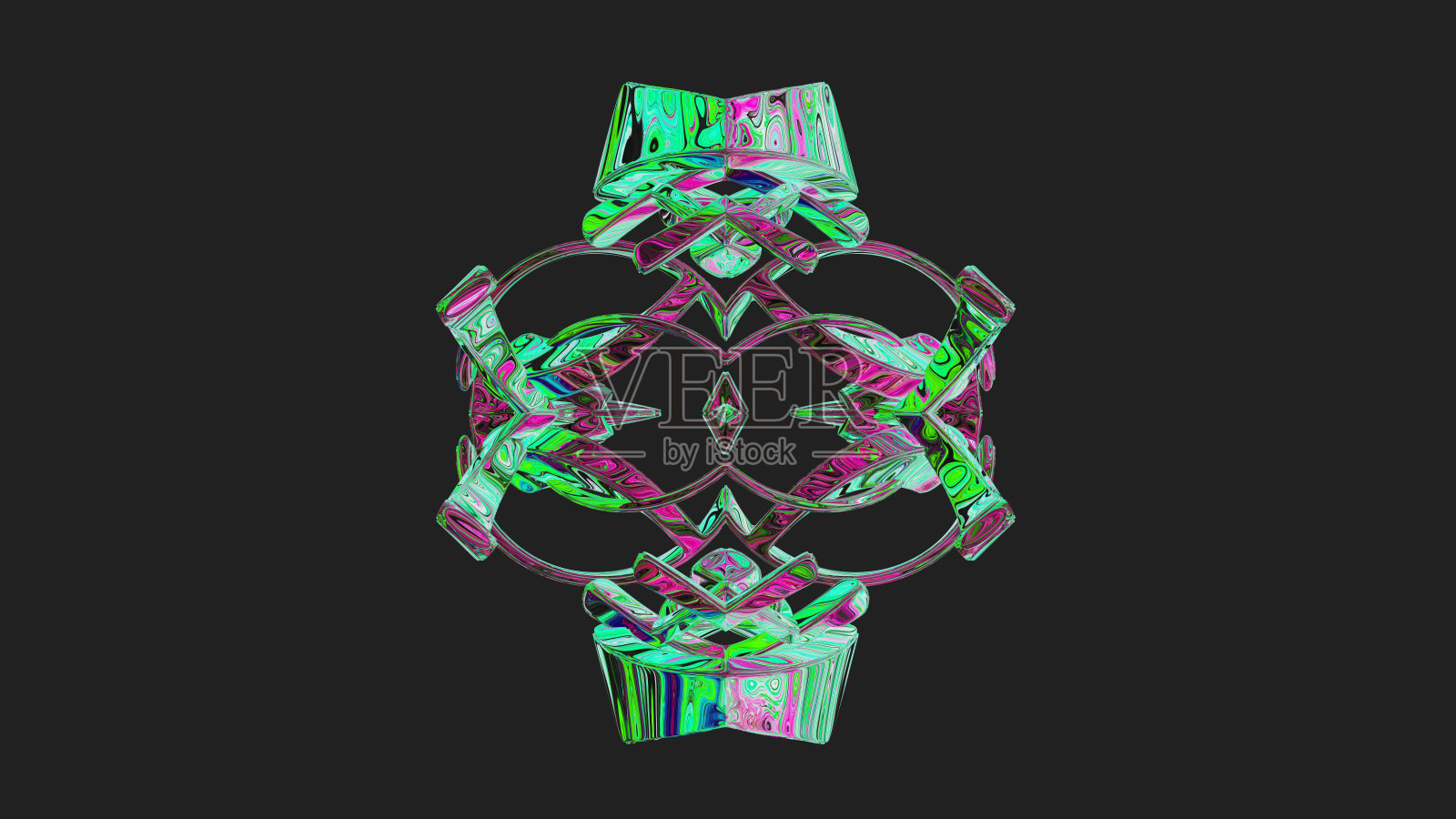 中央放置弯曲和非常丰富多彩的艺术多层纹理抽象对称形状-三维插图照片摄影图片