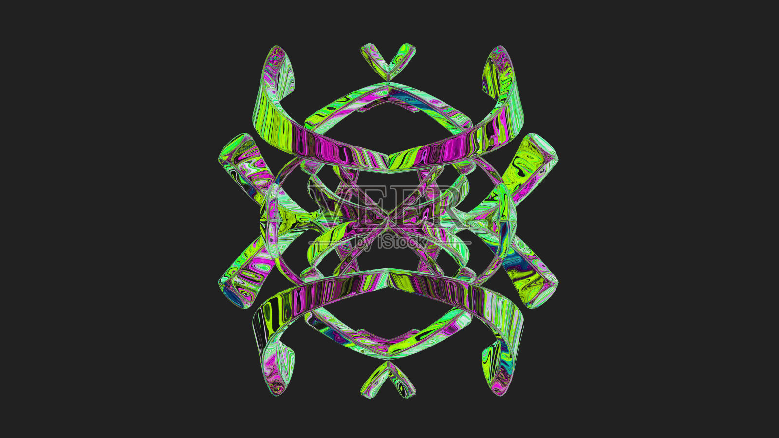 中央放置弯曲和非常丰富多彩的艺术多层纹理抽象对称形状-三维插图照片摄影图片